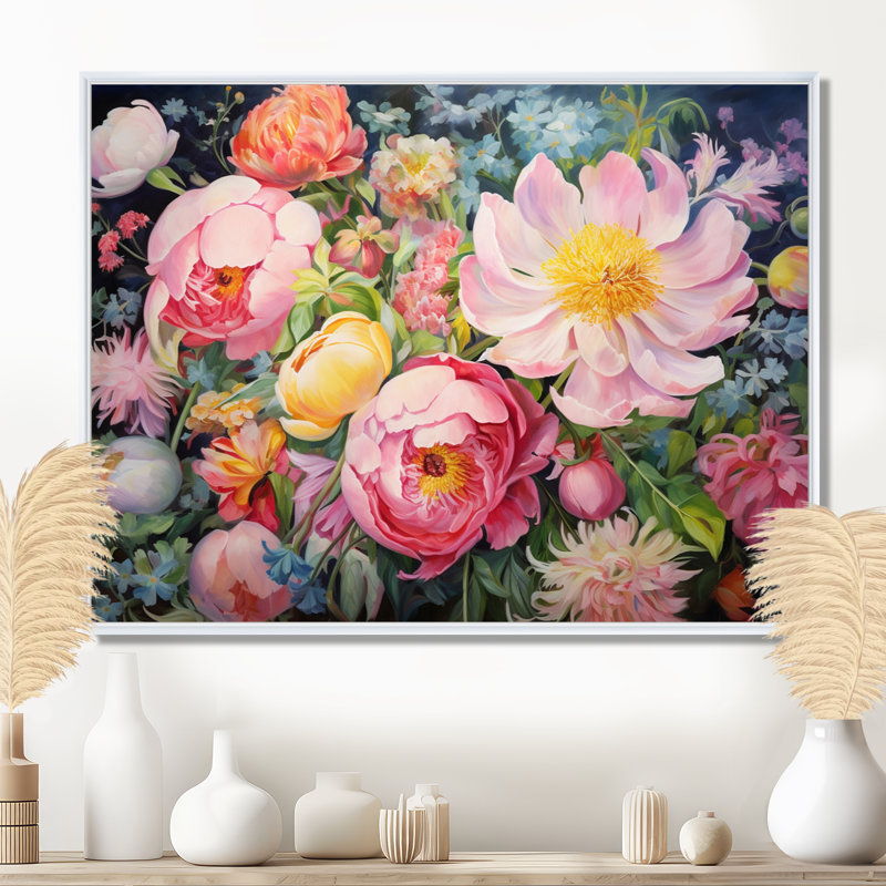 «Blossoming Spring Flowers - Wildflowers», art mural, H 12 po x l 20 po x P 1 po, Toile encadrée flottée blanche