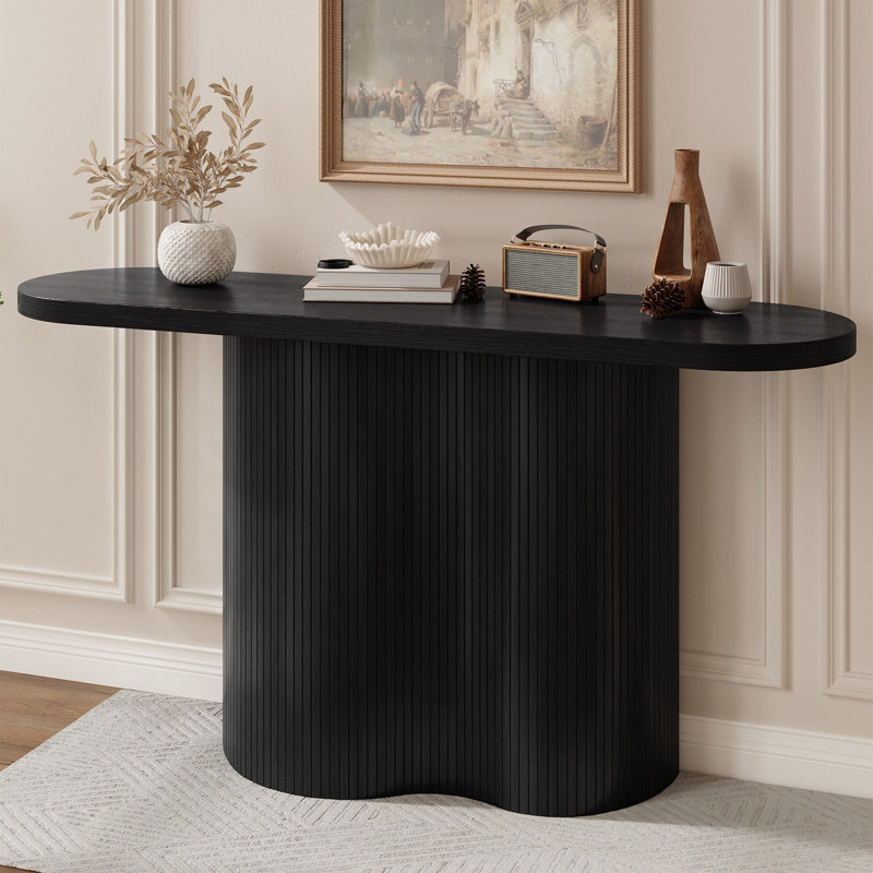 57'' Console Table With Tambour Design, Extra Long Sofa Table For Hallway, Entryway, Living Room, Black