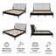 Lit plateforme moderne style Mid-Century avec tête de lit à broche Boho avec tête de lit haute de 46,5 po, cadre de lit en bois de bambou massif avec lattes de bois et support en métal, aucun sommier nécessaire, noir, très grand-368787364-368787367