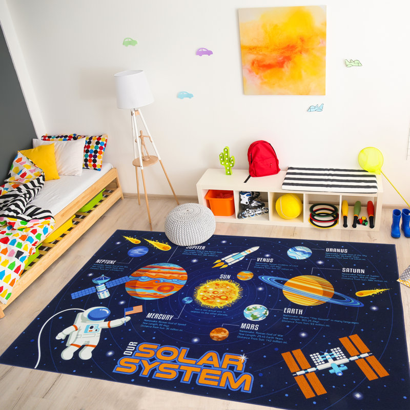 Blue 6' x 9' Solar System Educational Kids Area Rug