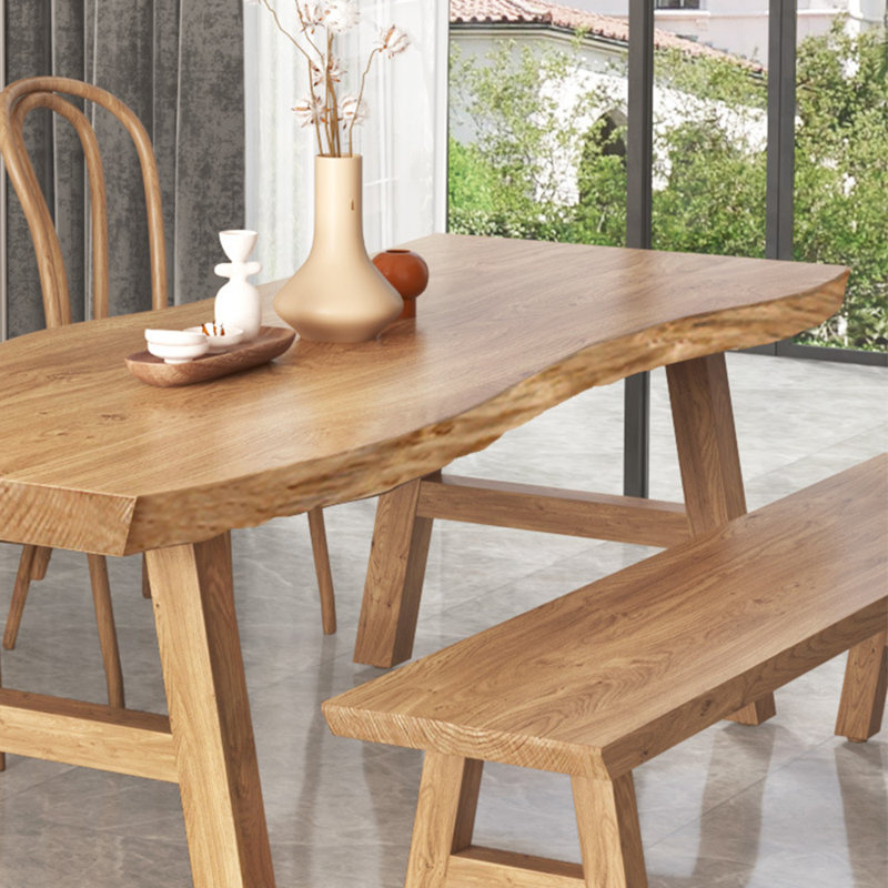 Japanese style solid wood dining table set, 29.5"H x 94.4"L x 35.4"W