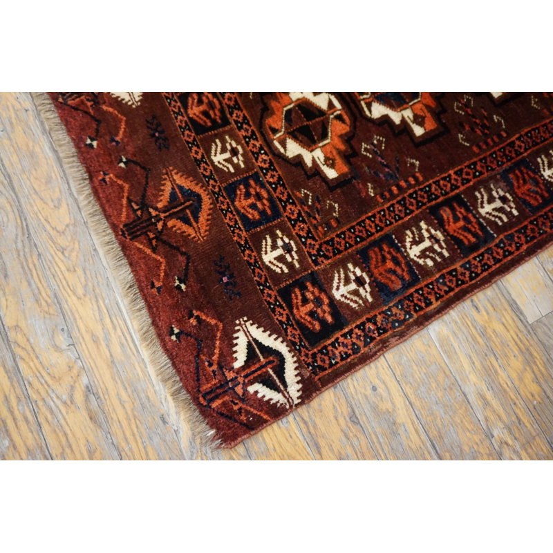 Antique Central Asian Turkmen Allover Tribal Geometric Hand Knotted Wool Rug