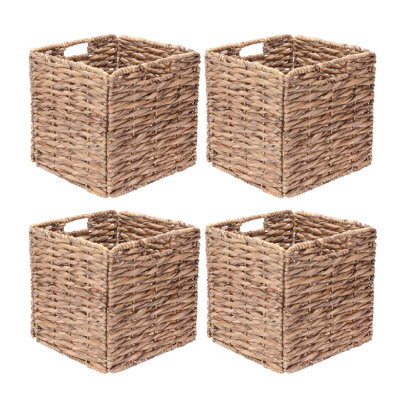 Wicker Storage Baskets Foldable Square Handmade Woven Bins