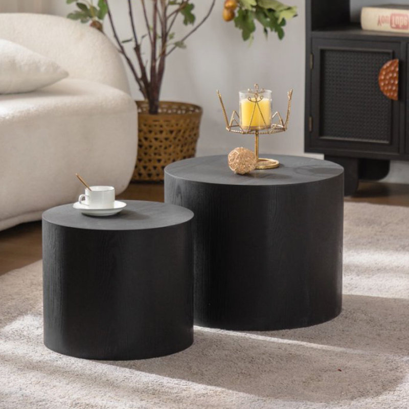 Ensemble de 2 tables basses rondes en bois Nesting, Noir