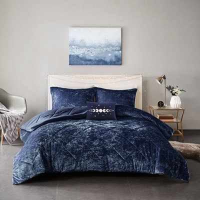 Édredon luxueux en velours bleu marine très grand / très grand - rembourré, motif à losanges, avec coussin