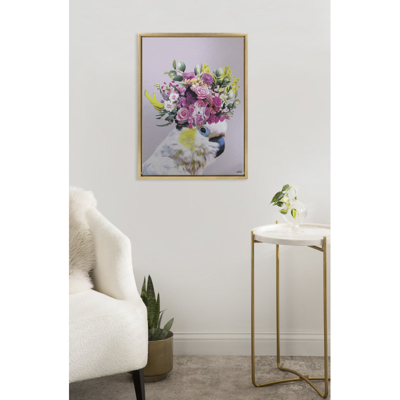 «Dequilla Floral Bird Portrait», art mural sur toile, Cadre de coin fermé sans passe-partout