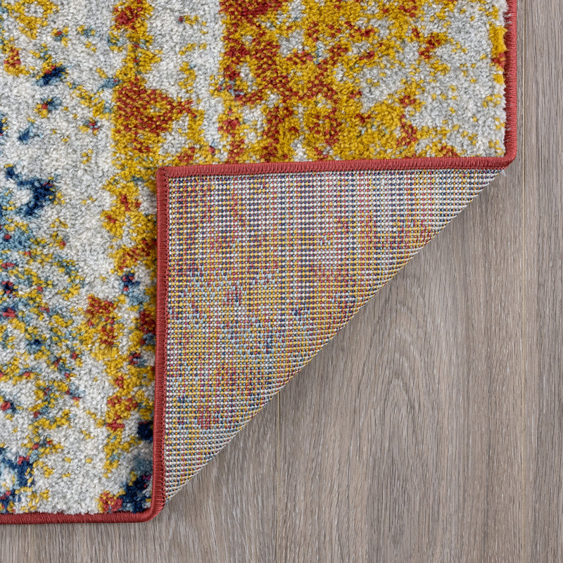 Abstract Red/Blue/Gold Colorful Indoor Area Rug, Rectangle 7'10" x 10'2"