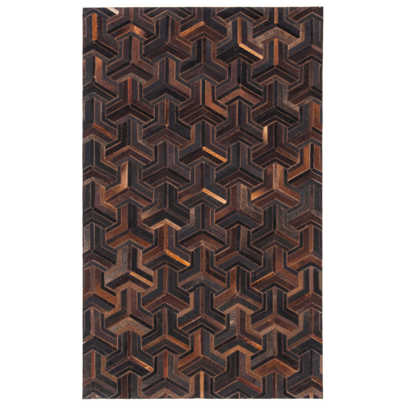 Beaufort Hand Woven Leather/Felted Cloth Geometric Rug in Light Brown/Brown, Rectangle 8' x 10'