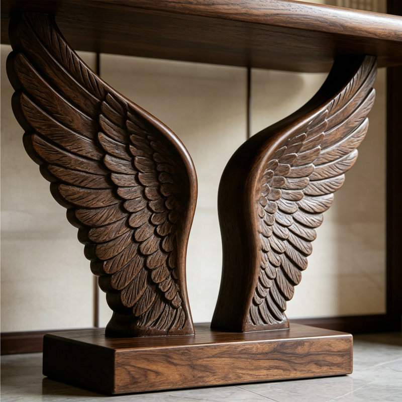 Console en bois de style médiéval, 35.4" H x 62.9" W x 15.7" D
