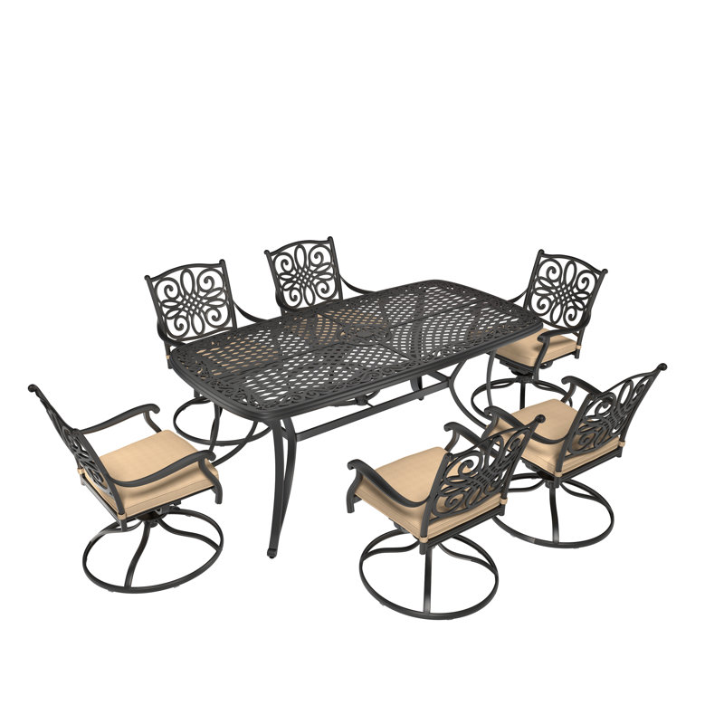 Rectangular Outdoor Dining Set With Swivel Chair, Brown