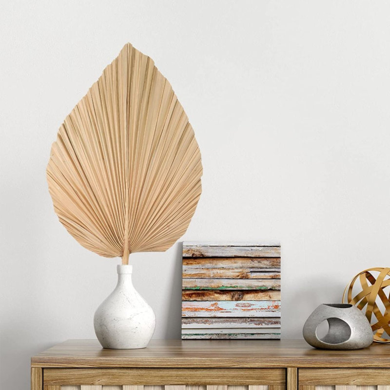 Faux Palm Plant, Beige, 16" H x 9" W x 1" D