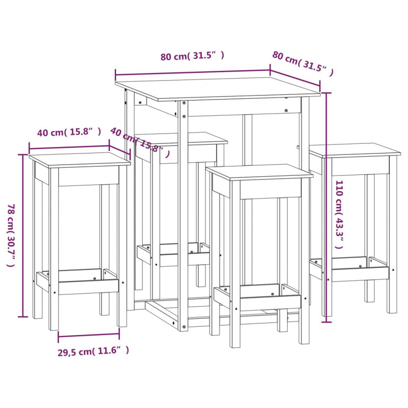 Kush Solid Wood Dining Set, Brown
