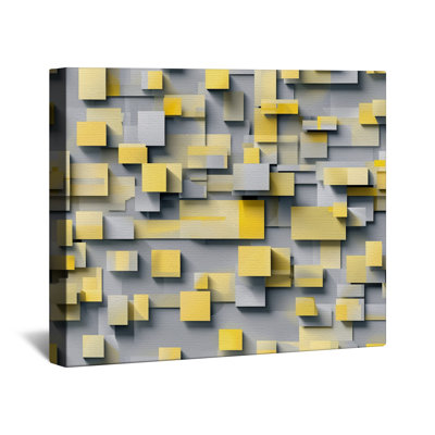Yellow Gray Squares Canvas Gallery Wrap in Many Sizes