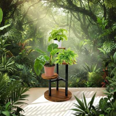 Three-Tiered Metal And Wood Plant Stand, Indoor And Outdoor Display Shelf, Flower Pot Stand, Suitable For Living Room Corners, Balconies, Gardens, And