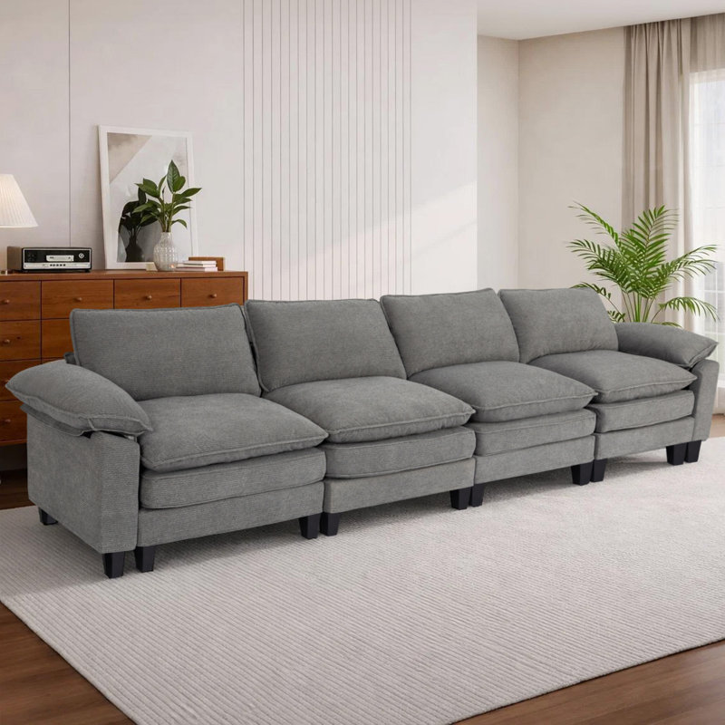 Canapé modulaire de coin rembourré 4 pièces 4 pièces, H 37,4 po x l 146,5 po x P 27,5 po, 4, Chenille gris pâle