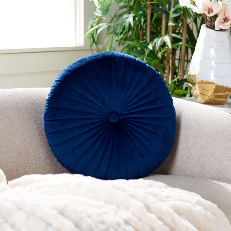Navy Blue Round Tufted Accent Pillow with Polyfill