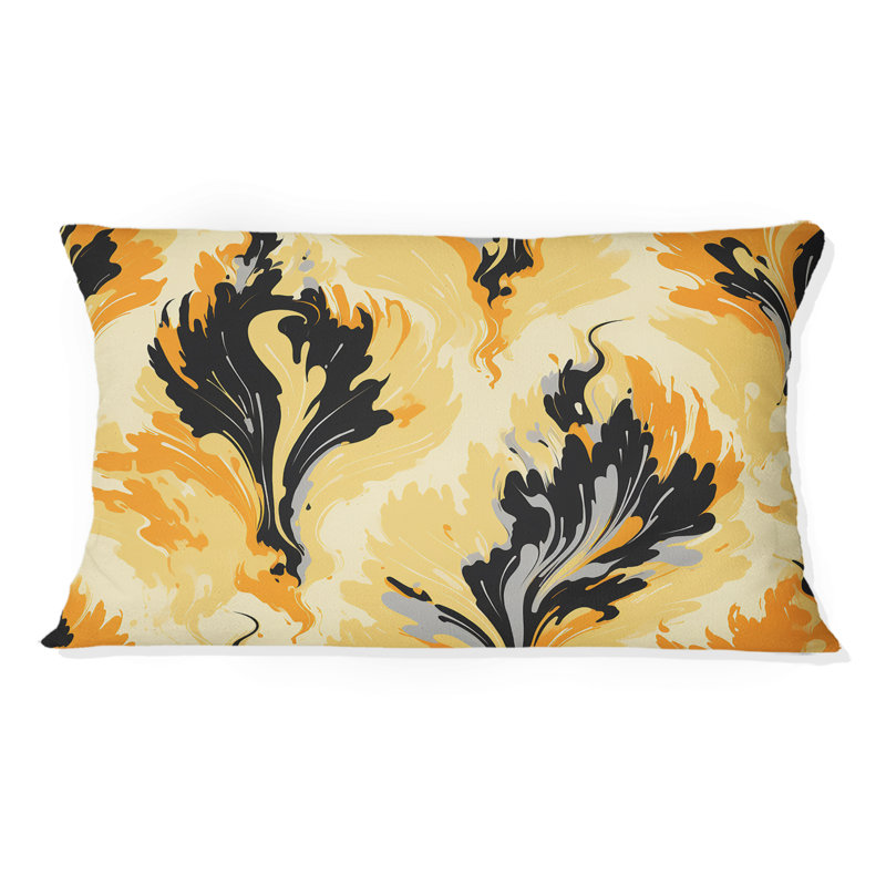 Oreiller en polyester jaune et noir rétro Ikat Nostalgia