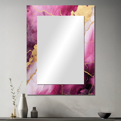Pink and gold Marble Essence II - Marble Decorative Mirror, Pink Large Wall Mirror, Printed Metal Art