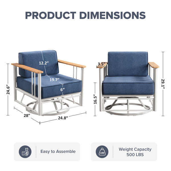 Latitude Run® Canyon Patio Swivel Chairs With 6" Cushions Set Of 2, 360 ...