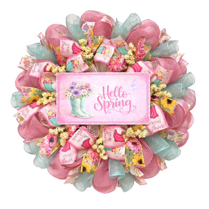 Hello Spring Wreath With Rainboots