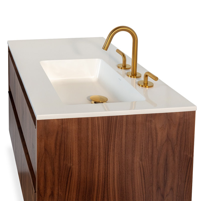 Cigno Widespread Bathroom Faucet with Drain Assembly, Brushed Gold