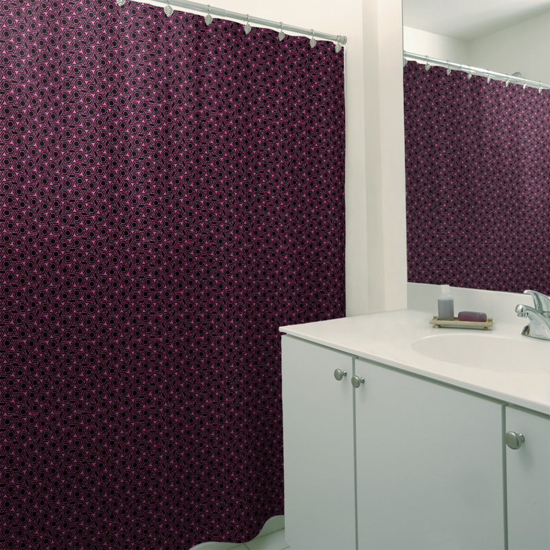 Rideau de douche simple hexagonal classique, Rose / Noir