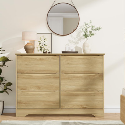 Wooden Dresser with 6 Drawers, Tall Modern Closet with Deep Storage, Large Chest of Drawers for Bedroom, Living Room, Hallway