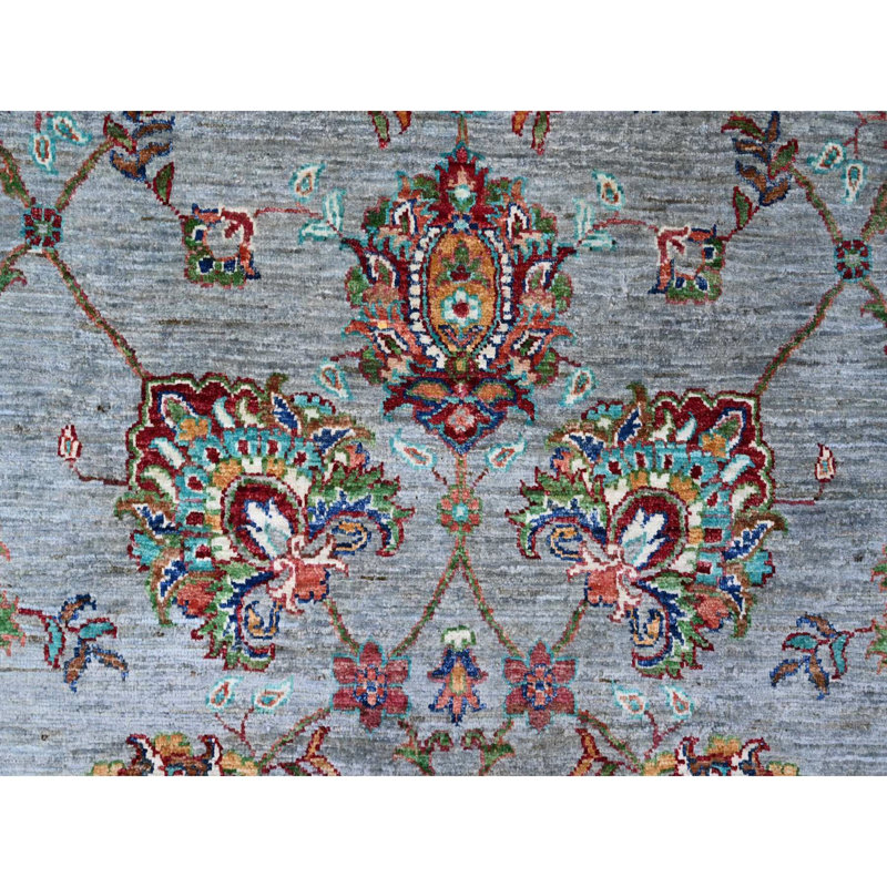 Tapis oriental gris en laine noué à la main 8 pi 10 po x 12 pi Sultani avec laine Tebraz