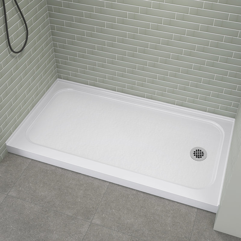 Acrylic Shower Base 60'' W x 32'' D Rectangular White Shower Pan Single Threshold Shower Tray with Non-slip Design, Right