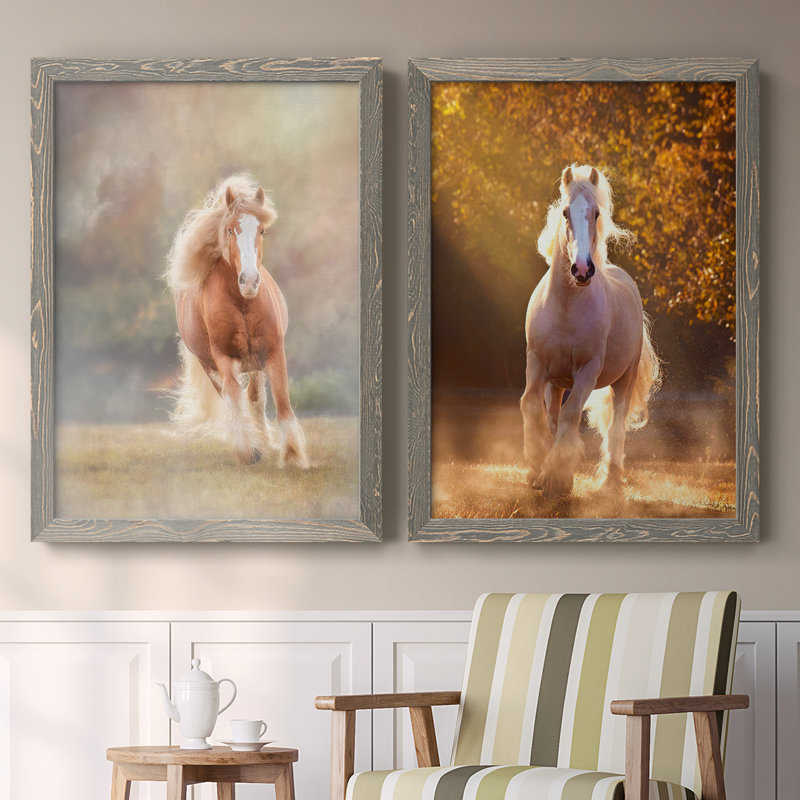 Toile encadrée Horse Motion VII-Premium - prête à être accrochée, H 27,5 po x l 75 po x P 1,5 po, Gris