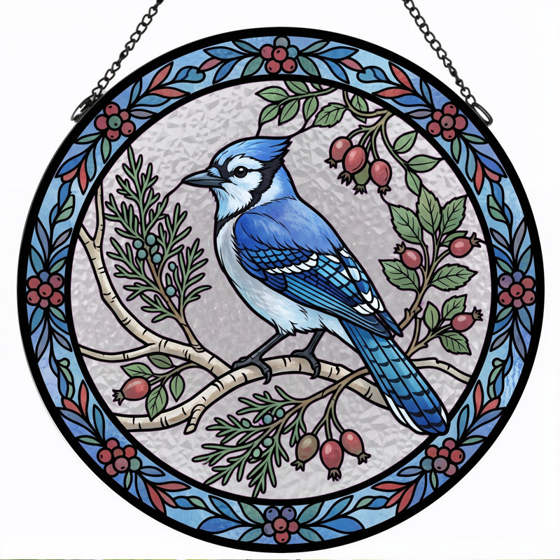 Panneau de vitrail bleu Jay 7,8H, 7.8"H