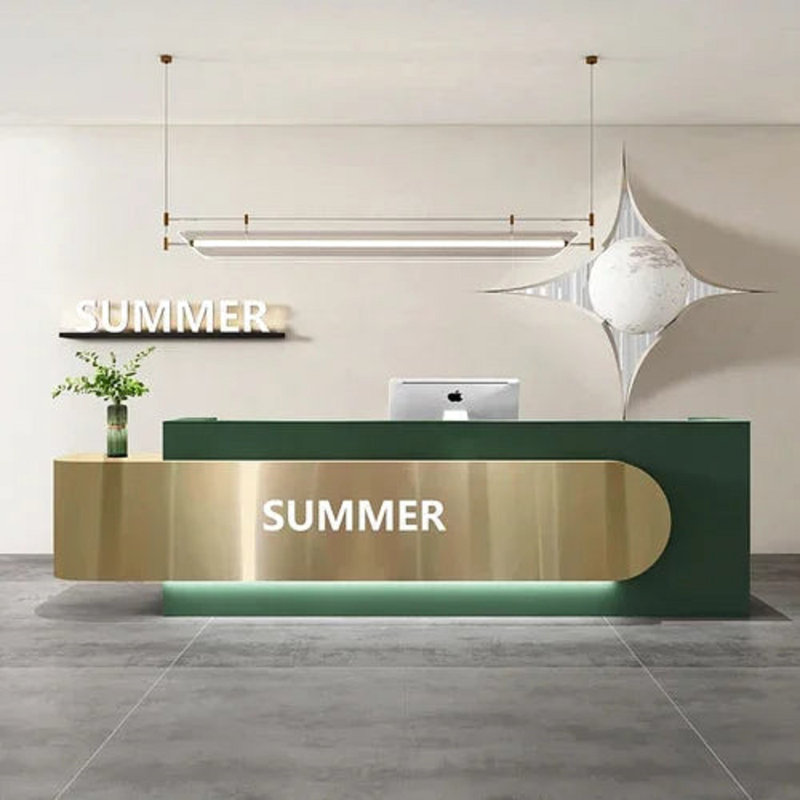 Chloey L-Shape Manufactured Wood Reception Desk, Natural/White