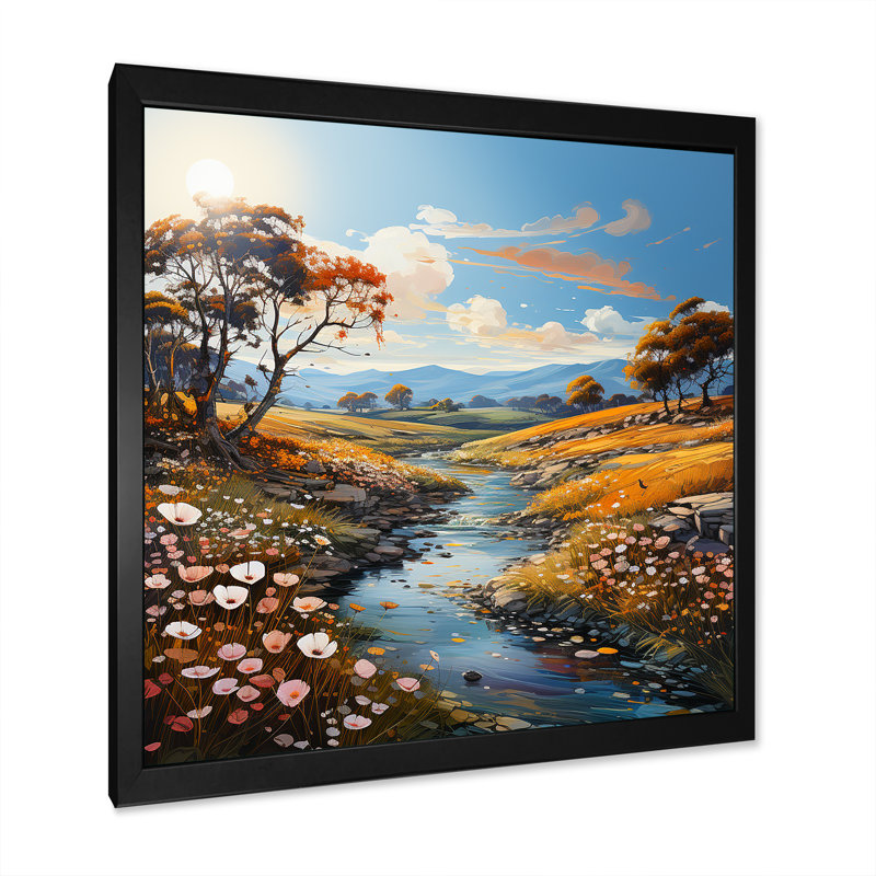 «River Meadow Charm», art liquide I, H 24 po x l 24 po x P 1 po, Cadre simple noir