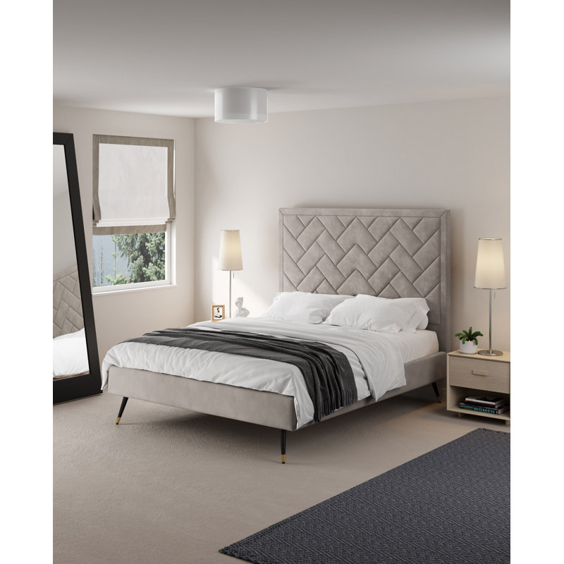 Toshiye Upholstered Platform Bed, Queen, Beige
