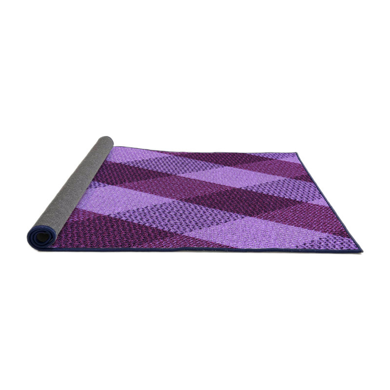 Tapis mauve / violet à carreaux en laine, Rond 3 pi