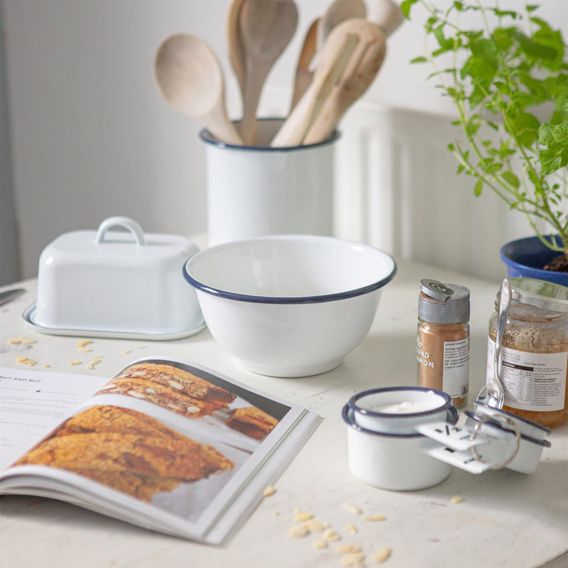 Argon Tableware - 2 Piece White Enamel Mixing Bowl Set, Navy