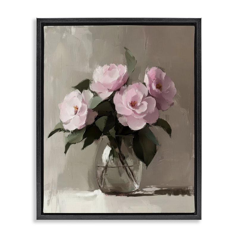 Cadre flottant peint à motif floral peint par Petal Prints Design, Cadre flottant noir de jais, H 21 po x l 17 po