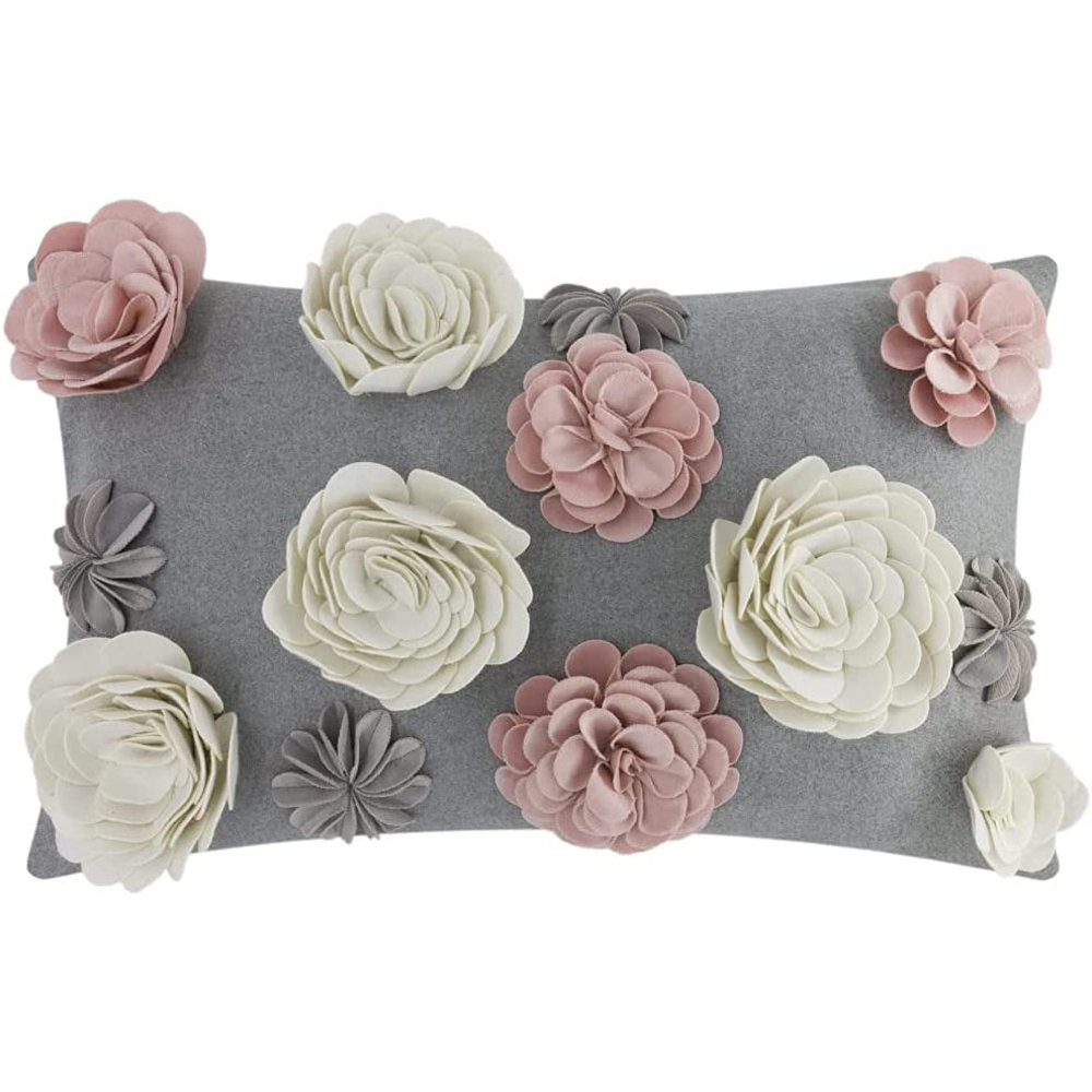 3D Floral Throw Pillow Cover Handmade Flower Pillow Case Decorative Cushion Cover Home Décor 12 x 20 ELSKERJW