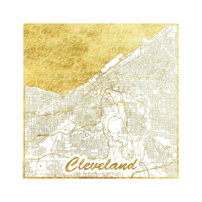 Cleveland Gold Leaf Urban Blueprint Map by Hubert Roguski - Wrapped Canvas Print, 93.98 cm H x 93.98 cm W x 1.91 cm D