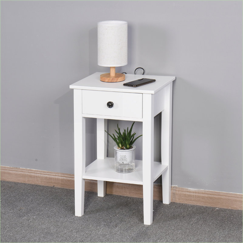 Table de bout blanche avec tiroir - ajoute une touche de luxe à la salle de bain élégante et fonctionnelle