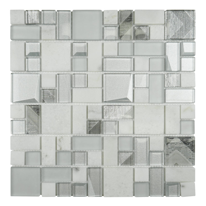 Carreau de mosaïque mural en verre de taille aléatoire 12 po x 12 po Kisor, Gris