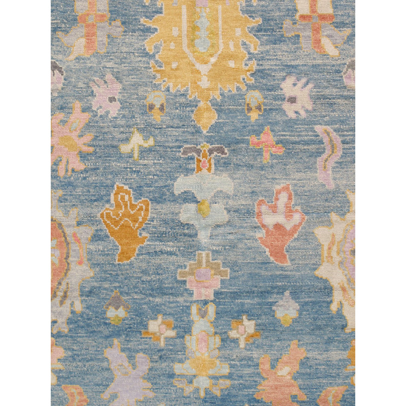 Handmade Light Blue Wool Oriental Rectangular Area Rug