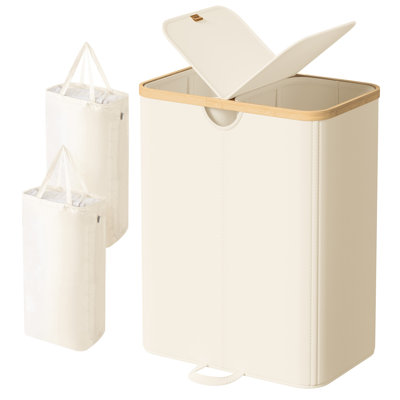 Panier à linge avec couvercles, panier à linge avec 2 compartiments, 39 gallons (150 L), sac de doublure amovible, pour salle de lavage, chambre à coucher, salon