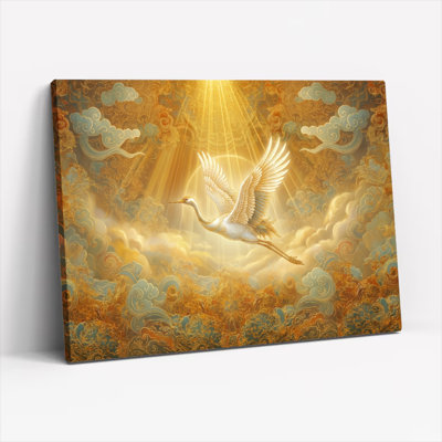 Golden Crane Canvas Wall Art Oil Painting Print Set Of 1