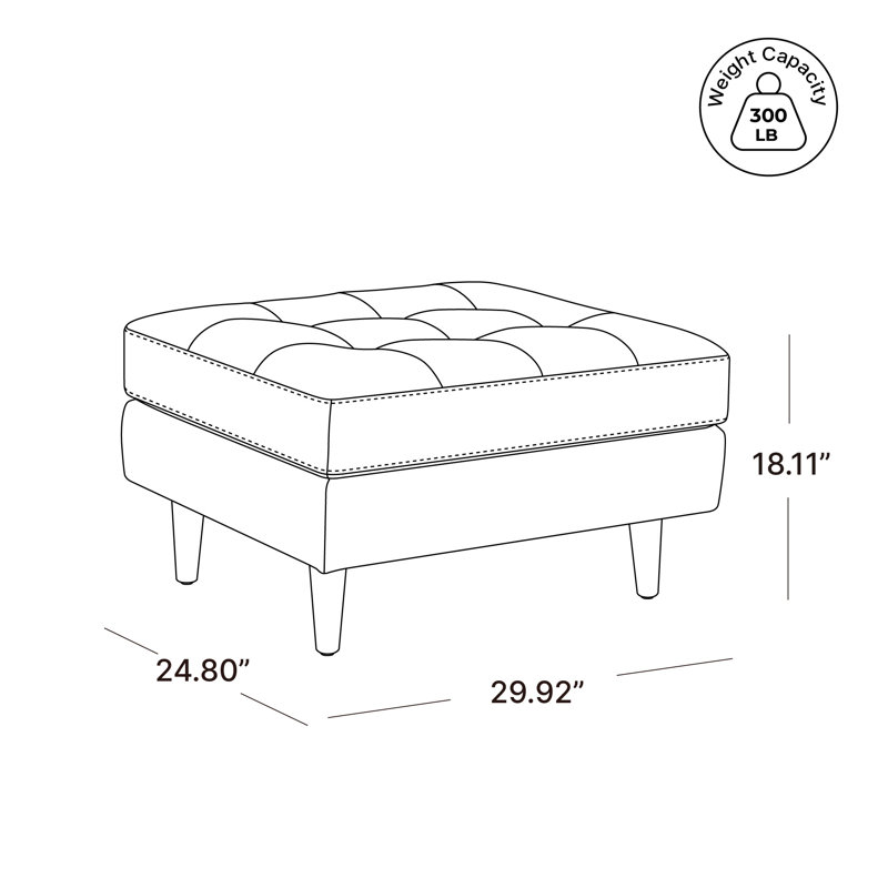 Geo 30'' Genuine Leather Tufted Upholstered Ottoman, Black