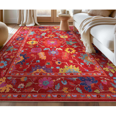 Tapis rouge bohème Bungalow Rose Adrith Bodrum
