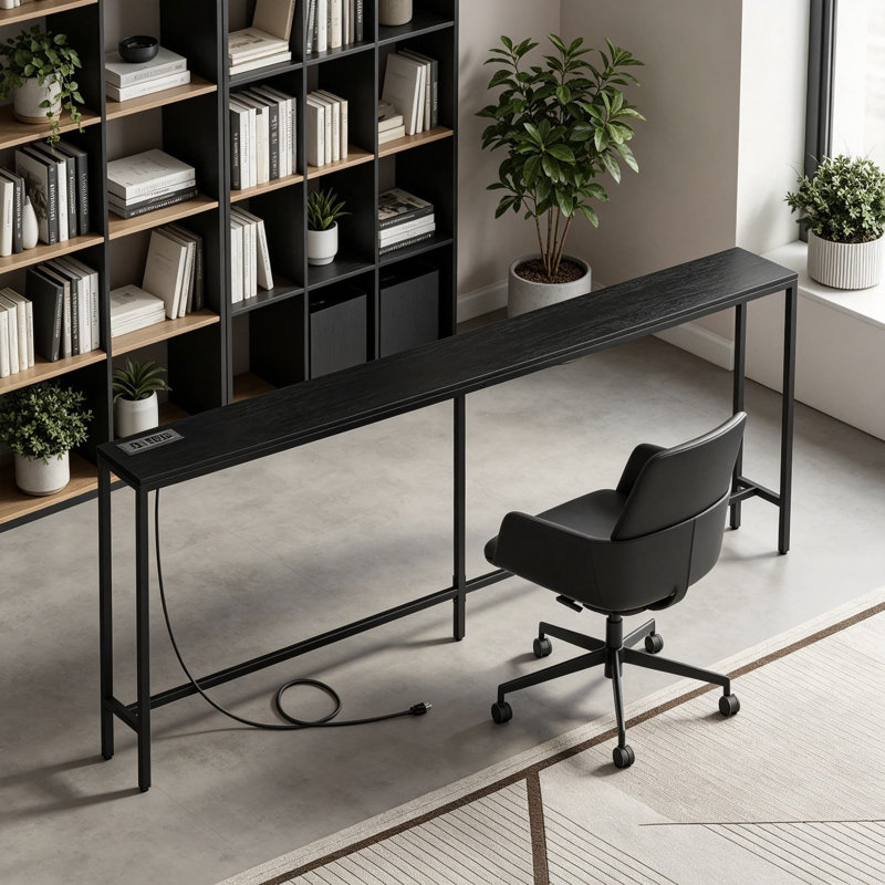 Industrial Console Table With Built-In Power Outlet & USB Ports, Narrow Sofa Table For Behind Couch, Entryway, Hallway, And Living Room