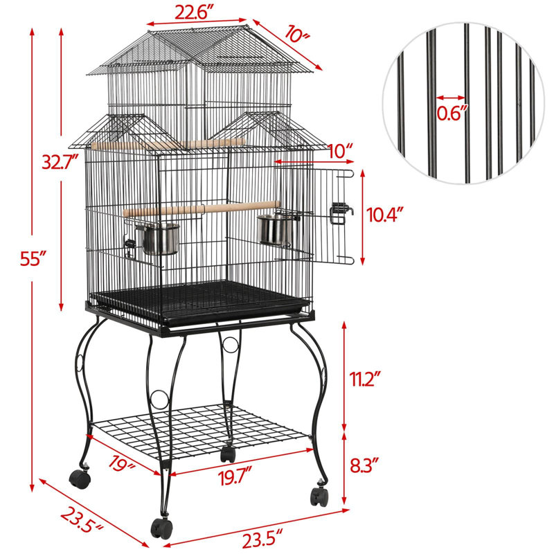 Gadbois 55'' Iron Pointed Floor Bird Cage with Wheels
