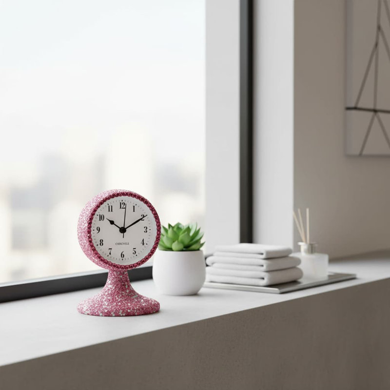 Analogue Crystal Electric Alarm Tabletop Clock, Pink