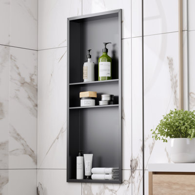 Niche de douche encastrée à trois niveaux l 16 po x H 40 po avec tablette, niche murale en acier inoxydable imperméable - aucun carreau requis